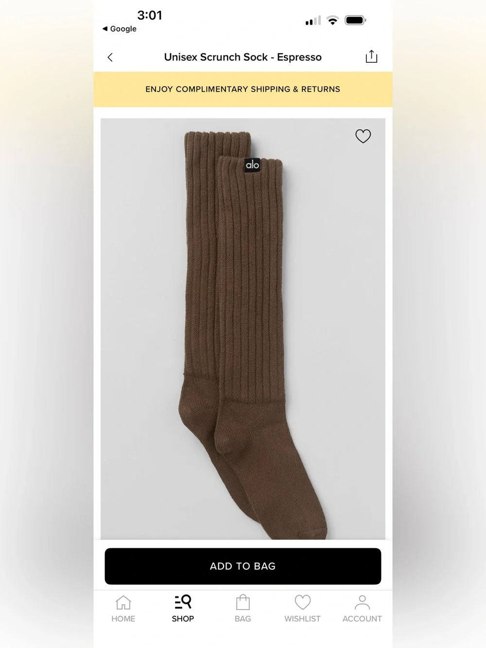 ALO Yoga Unisex Scrunch Sock - Espresso